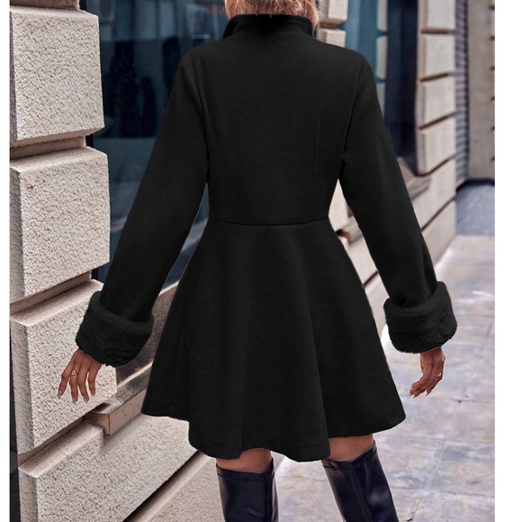 Classic Vegan Fur Double breasted Flared Hem Jacket Coat - Picture 6 of 11